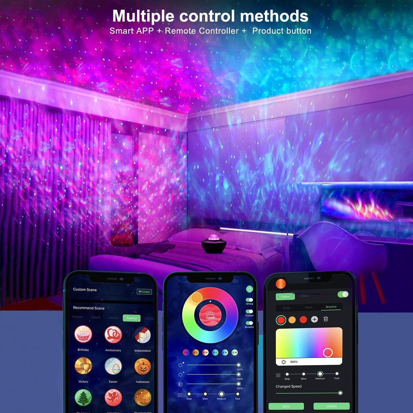 WiFi Smart Galaxy Projector with Bluetooth Speaker & Remote – Starry Night Light