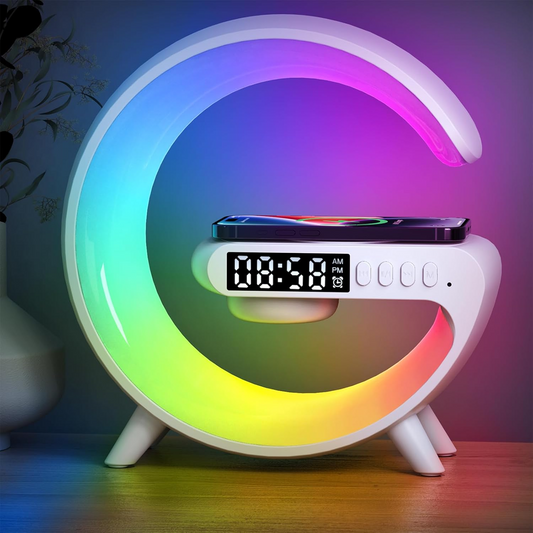 G11 G-Shape Bluetooth Speaker Lamp – Wireless Charger, Alarm Clock & Ambient Light