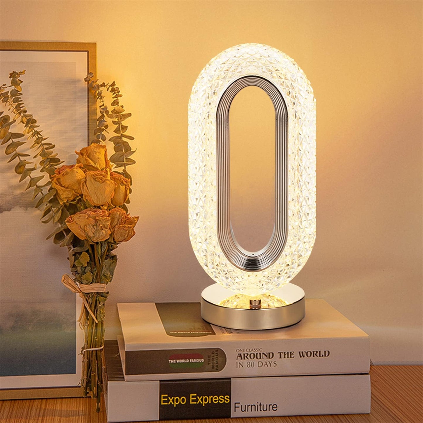 Rechargeable Oval Crystal Table Lamp – 3-Color Touch Control