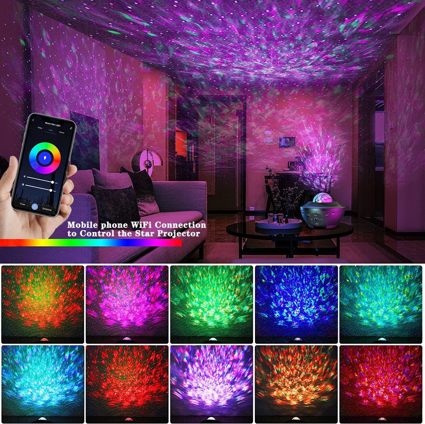 WiFi Smart Galaxy Projector with Bluetooth Speaker & Remote – Starry Night Light